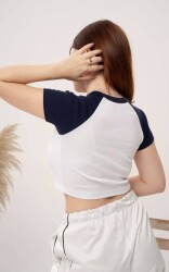 LACİVERT NEW YORK BASKILI KISA KOL CROP - 4